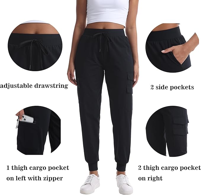 Women's Lightweight Hiking Joggers with Pockets - Water Resistant Cargo Pants for Outdoor Workouts Camping