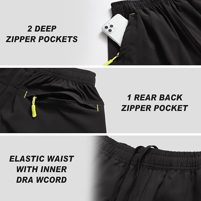 Men's Gym Shorts Sports Quick Dry Workout Running or Casual Training Short with Zipper Pockets