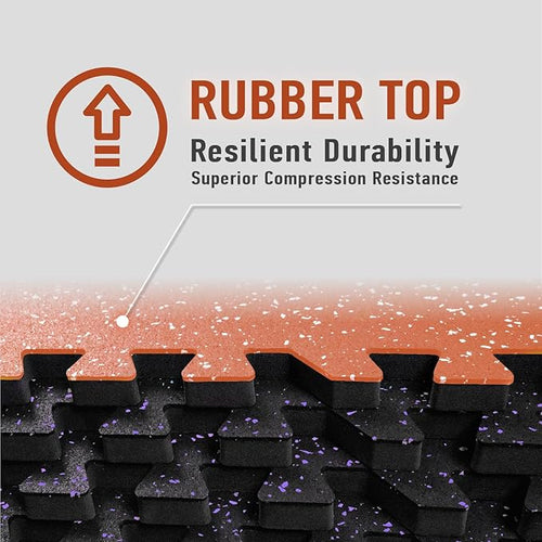 0.56in Thick 24 Sq Ft Exercise Equipment Mats, 6 Tiles Upgraded Rubber Top with High Density EVA Foam, Large Interlocking Puzzle Gym Flooring for Home Gym, Heavy Weight Workout, Black & Purple