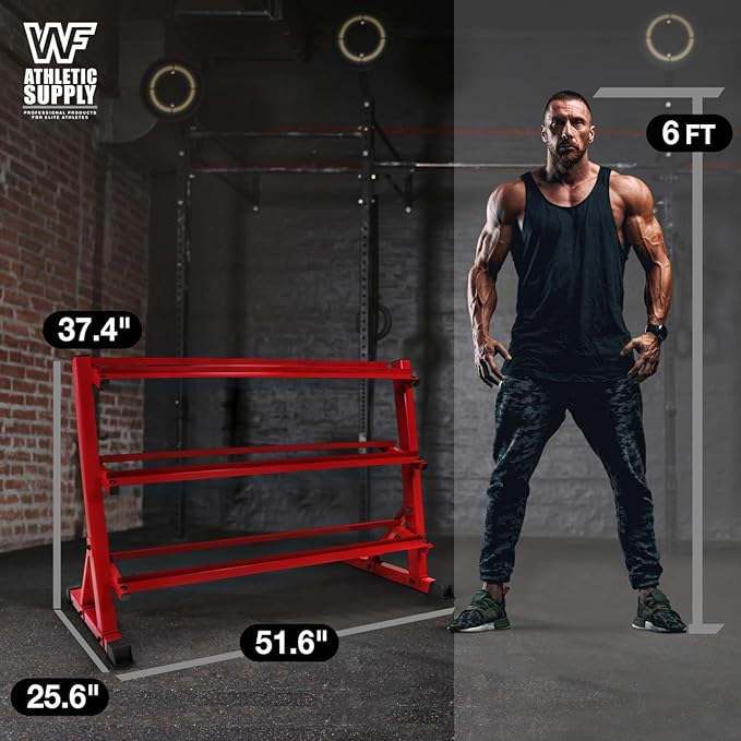 WF Athletic Supply Heavy-Duty Dumbbell Rack Stand, Weight Rack for Home Gym, Weight Holder, Available Sizes for Storage 5-50LB or 5-75LB Dumbbell Pairs, Black/Red/Green/Blue, RACK ONLY