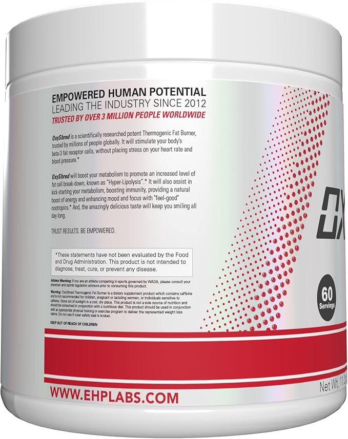 EHP Labs OxyShred Pre Workout Powder - Preworkout Powder with L Glutamine & Acetyl L Carnitine, Energy Boost Drink - Raspberry Refresh, 60 Servings
