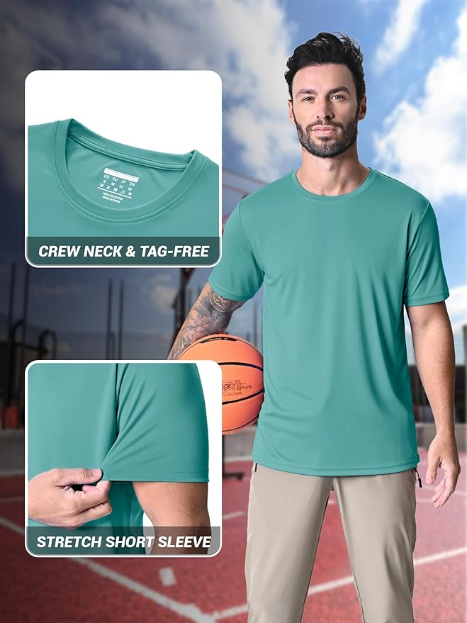 MAGCOMSEN Men's Short Sleeve UPF 50+ T-Shirt Quick Dry Rash Guard Athletic Running Swim Top Tee Performance Water Shirts