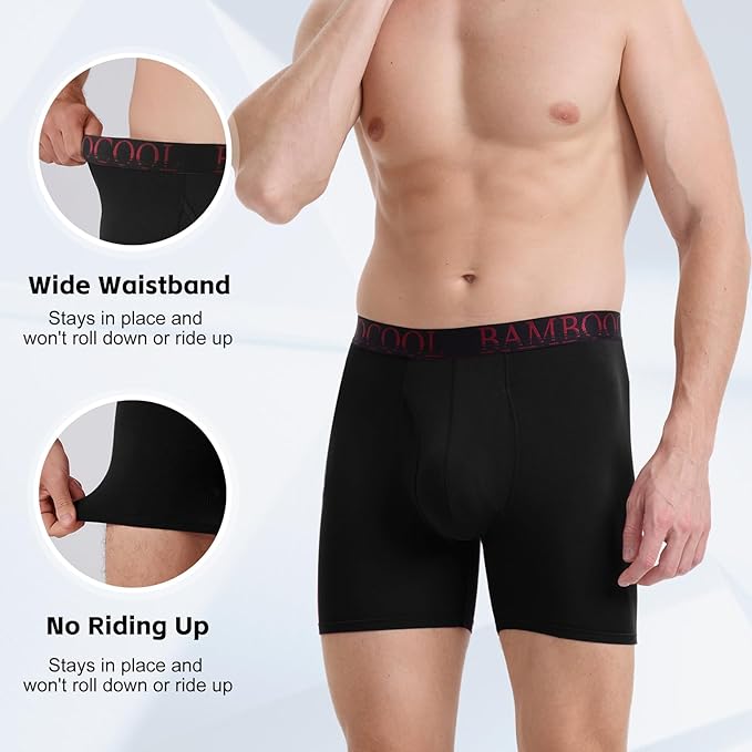 BAMBOO COOL Men's Ultra ComfortSoft Underwear, Moisture Wicking & Breathable No Ride Up Boxer Briefs with Fly, Multipack