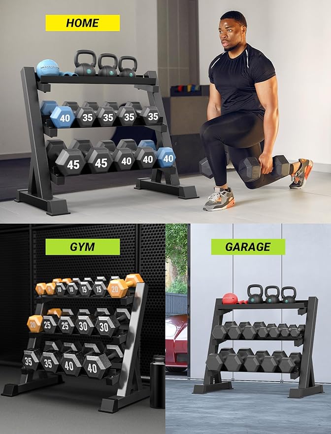 YOLEO Dumbbell Rack - 3 Tier & 5 Tier Compact Weight Rack for Dumbbell, Kettlebell, Barbell, Heavy Duty Weight Storage Organizer, Space-Saving Dumbbell Storage Stand Holder for Home Gym - 1100LBS Capacity (Rack Only)