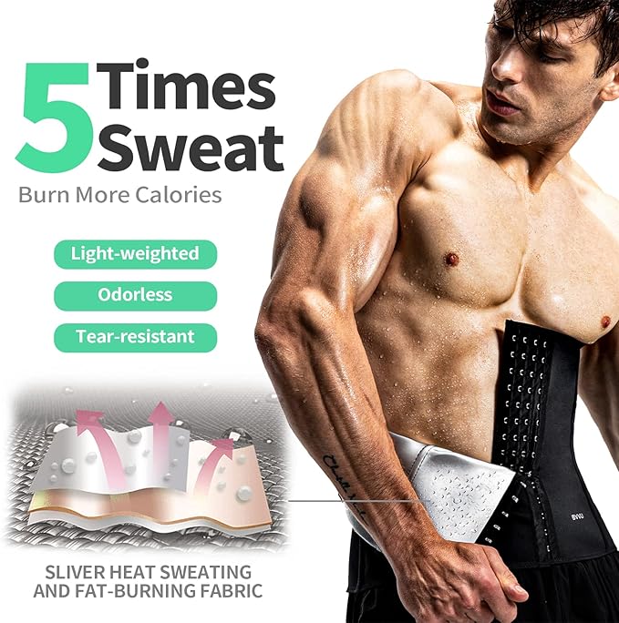 BVVU Waist Trainer for Men Waist Trimmer Tummy Control Sauna Sweat Belt Stomach Wrap Lower Belly Fat Back Support