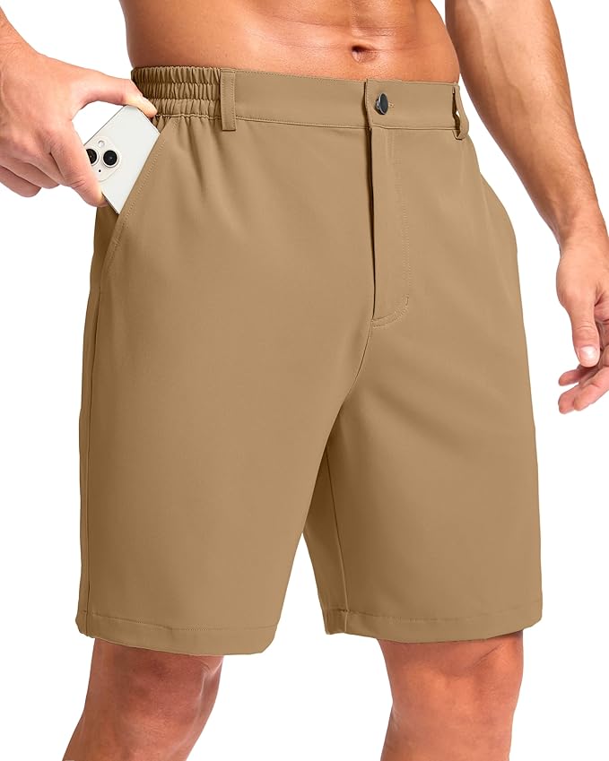 Pudolla Men's Casual Shorts 7"/9" Lightweight Golf Shorts with 3 Pockets Stretch Quick Dry Comfy Work Shorts