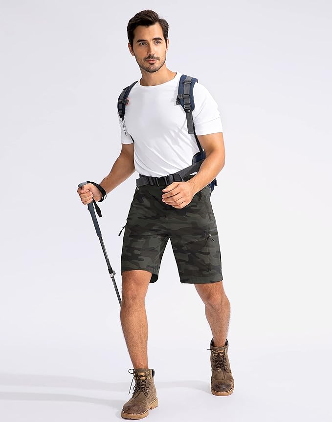 Pudolla Men's Hiking Cargo Shorts 9" Lightweight Outdoor Work Shorts for Men Travel Golf Camping Casual with 5 Zipper Pockets