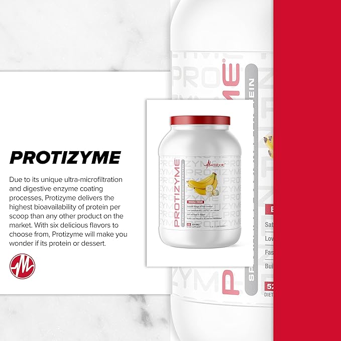 Metabolic Nutrition, Protizyme, 100% Whey Protein Powder, High Protein, Low Carb, Low Fat Whey Protein, Digestive Enzymes, 24 Essential Vitamins and Minerals, 4 Pound (52 ser)