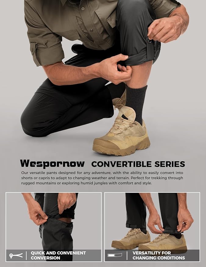 Wespornow Men's-Convertible-Hiking-Pants Quick Dry Lightweight Zip Off Breathable Cargo Pants for Outdoor, Fishing, Safari