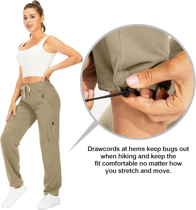 Womens Hiking Pants Quick Dry UPF 50 Lightweight Travel Golf Cargo Safari Pants Zipper Pockets
