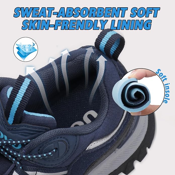 UOVO Boys Girls Hiking Shoes Kids Waterproof Running Trail Fashion Sneakers Breathable Lightweight Non-Slip Outdoor Walking Sports Shoe(Little/Big Kids)