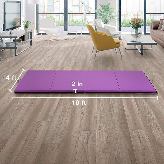 Gymnastics Tumbling Mats Portable Gymnastics Mat Foldable Tumbling Mat 2'x6'/4'x8' PU Leather Exercise Mat Yoga Mat with Carrying Handles for home Workout outdoor Yoga Gymnastics