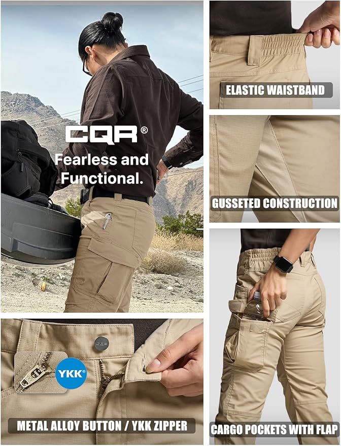 CQR Women's Flex Stretch Tactical Pants, Water Resistant Ripstop Cargo Work Pants with Pockets for Outdoor & Hiking