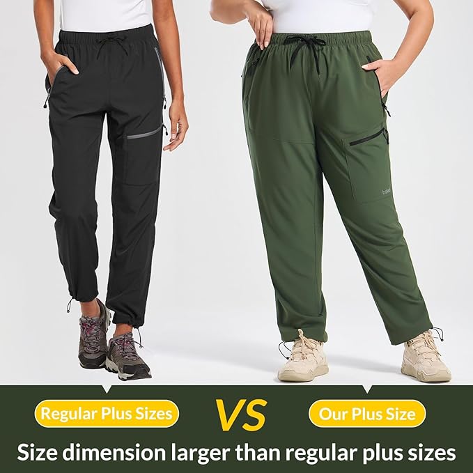 baleaf Plus Size Pants for Women Hiking Cargo Water Resistant UPF 50+ Cargo Joggers Zipper Pockets