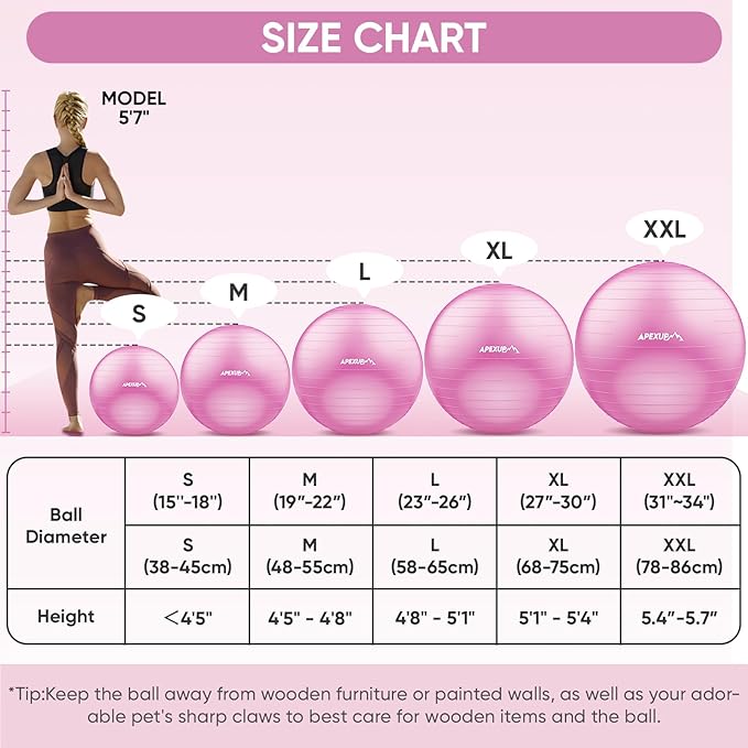 APEXUP Yoga & Pilates Ball - Anti Slip Heavy Duty Gym Ball for Fitness, Balance & Core Workout