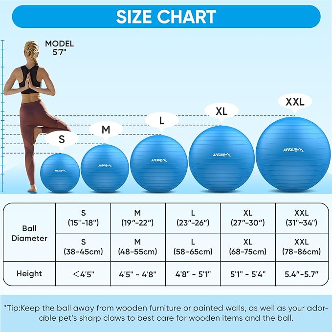 APEXUP Yoga & Pilates Ball - Anti Slip Heavy Duty Gym Ball for Fitness, Balance & Core Workout