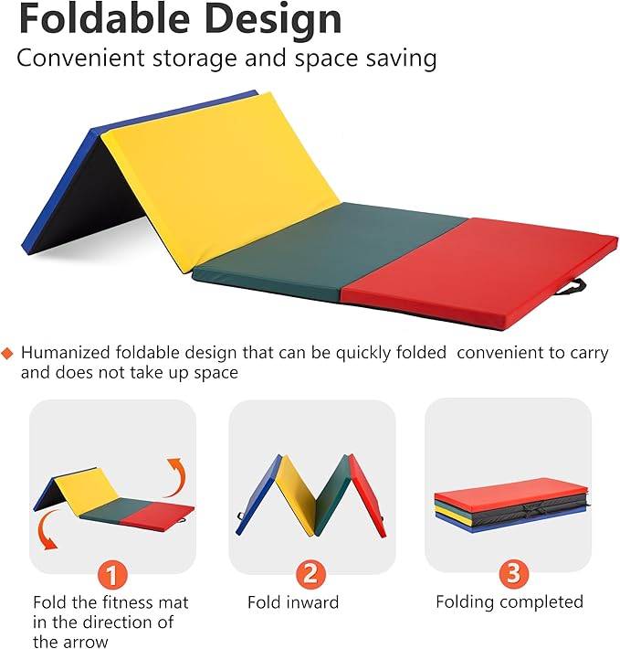 Gymnastics Tumbling Mats Portable Gymnastics Mat Foldable Tumbling Mat 2'x6'/4'x8' PU Leather Exercise Mat Yoga Mat with Carrying Handles for home Workout outdoor Yoga Gymnastics