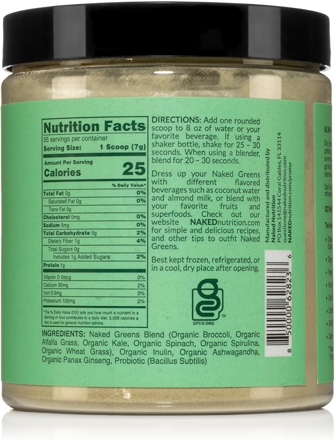 NAKED Super Greens Powder Organic Greens Supplement - Only 10 Premium Ingredients - Vegan, Non-GMO, Prebiotic and Probiotic - 35 Servings