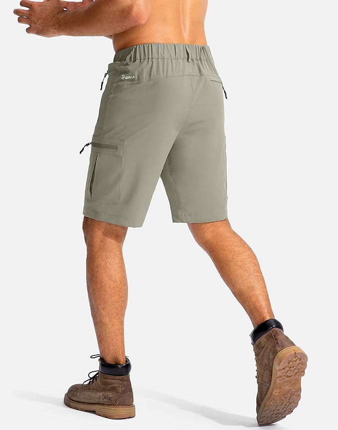 Pudolla Men's Hiking Cargo Shorts 9" Lightweight Outdoor Work Shorts for Men Travel Golf Camping Casual with 5 Zipper Pockets
