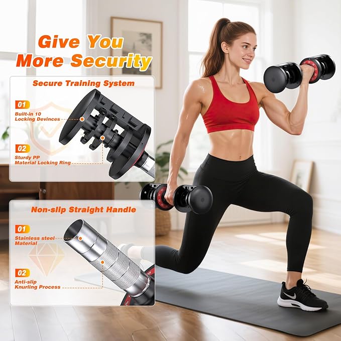 XDDIAS Adjustable Dumbbell Set of 2-25LB/55LB Set-1Sec Adjustable Dumbbell Weights-5 in 1 Free Weights Dumbbells Set with Effortless Tray/No-Slip Handle-Compact Size for Women/Men at Home Gym