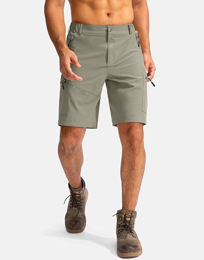 Pudolla Men's Hiking Cargo Shorts 9" Lightweight Outdoor Work Shorts for Men Travel Golf Camping Casual with 5 Zipper Pockets