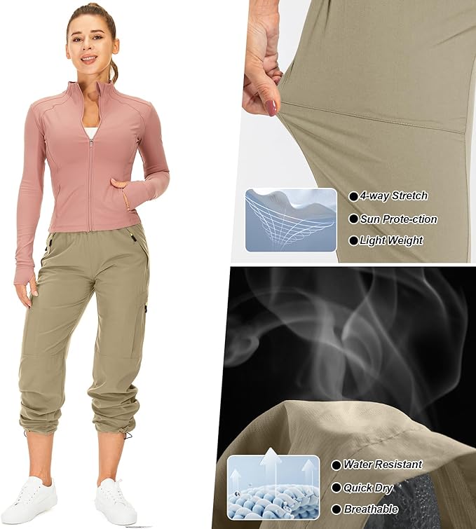 Womens Hiking Pants Quick Dry UPF 50 Lightweight Travel Golf Cargo Safari Pants Zipper Pockets