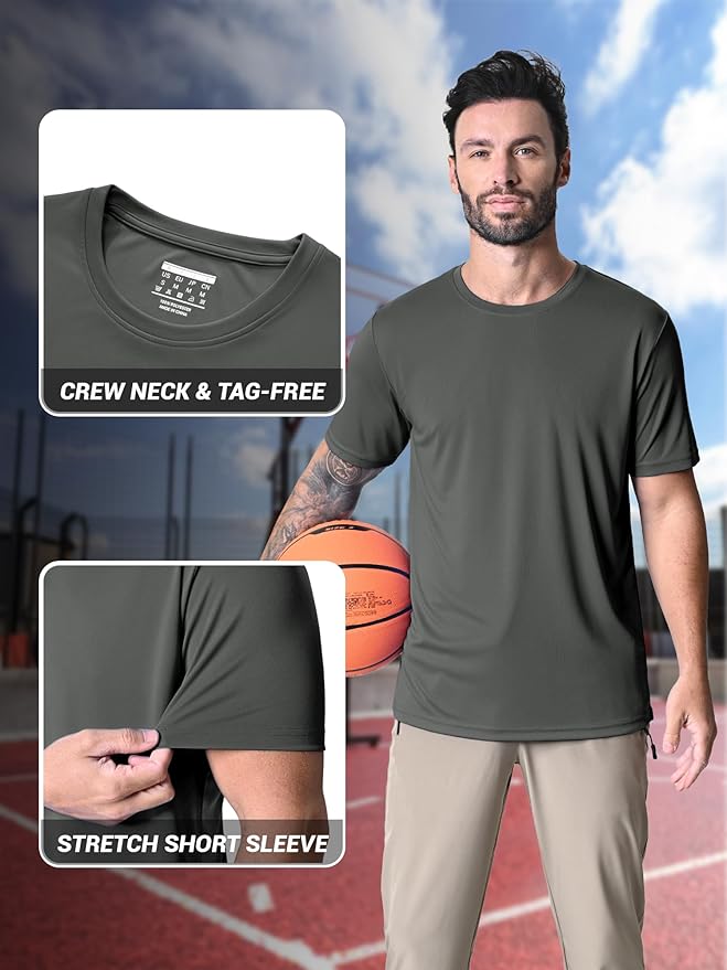 MAGCOMSEN Men's Short Sleeve UPF 50+ T-Shirt Quick Dry Rash Guard Athletic Running Swim Top Tee Performance Water Shirts