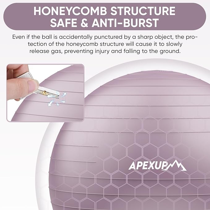 APEXUP Yoga & Pilates Ball - Anti Slip Heavy Duty Gym Ball for Fitness, Balance & Core Workout