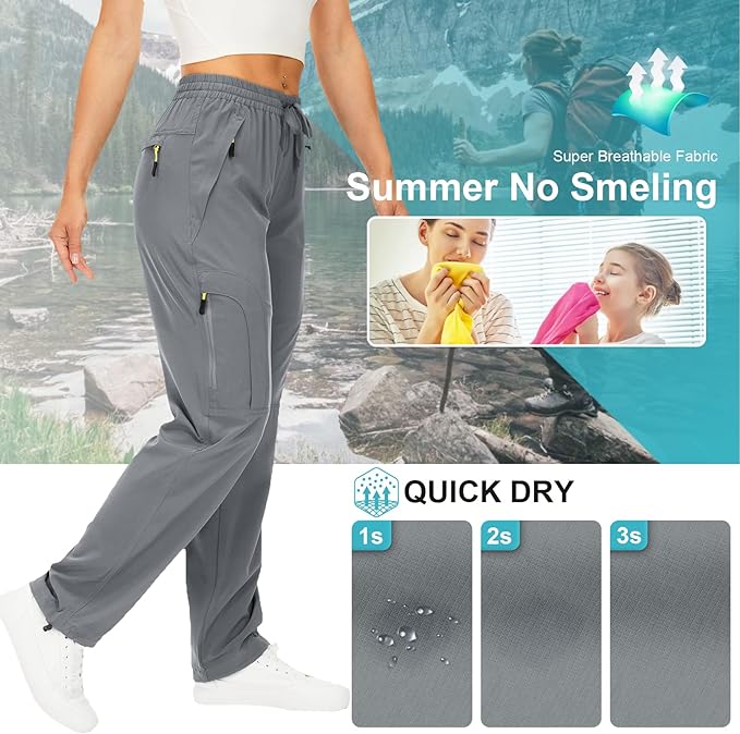 Womens Hiking Pants Quick Dry UPF 50 Lightweight Travel Golf Cargo Safari Pants Zipper Pockets