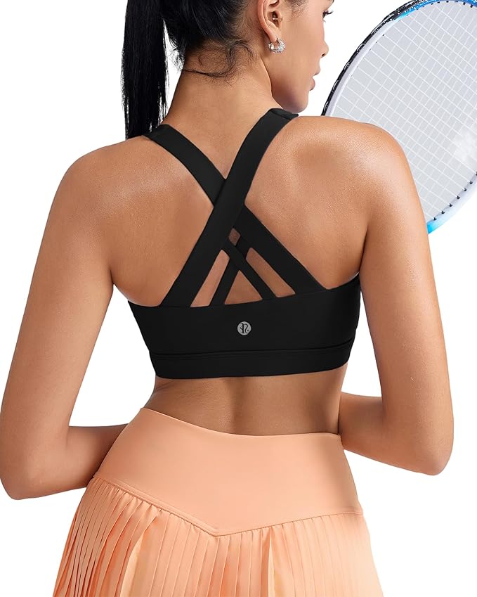 RUNNING GIRL Sports Bra for Women, Criss-Cross Back Padded Strappy Sports Bras Medium Support Yoga Bra with Removable Cups
