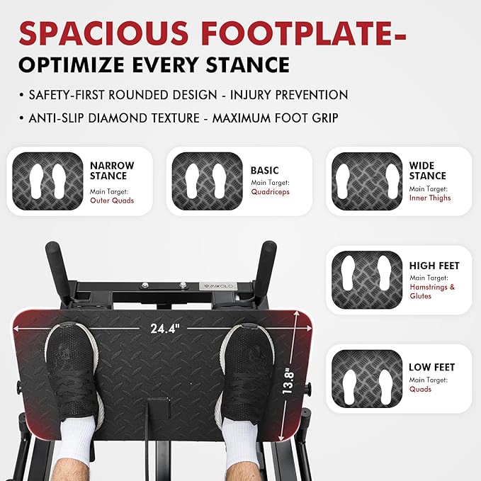Mikolo Leg Press Hack Squat Machine Combo, Leg Press Machines for Home Gym with Linear Bearing, Hack Squat Machine with Rear and Front Band Pegs, Leg Machine for Full Range Leg Training