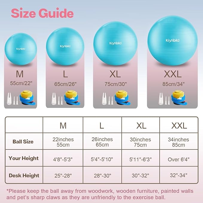 Exercise Ball, Extra Thick Yoga Ball for Workout Pregnancy Stability, 4 Sizes Anti-Burst Balance Ball with Foot Pump - Heavy Duty Fitness Ball Chair for Office, Home & Gym