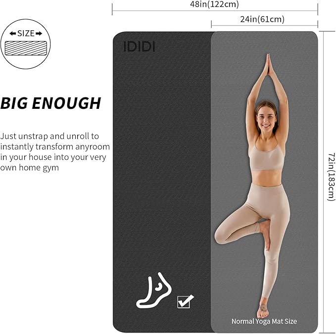 10mm Large Yoga Mat (6'x 4') - Extra Long and Wide 72 x 48 x 0.4 inches, Non-Slip POE Fitness Mat, Eco-Friendly, Thick Wide Exercise Mat for Home Workouts,Ideal for Yoga and Pilates.