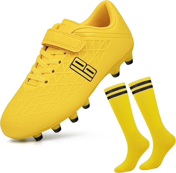 brooman Kids Firm Ground Soccer Cleats Boys Girls Football Cleats with Soccer Socks