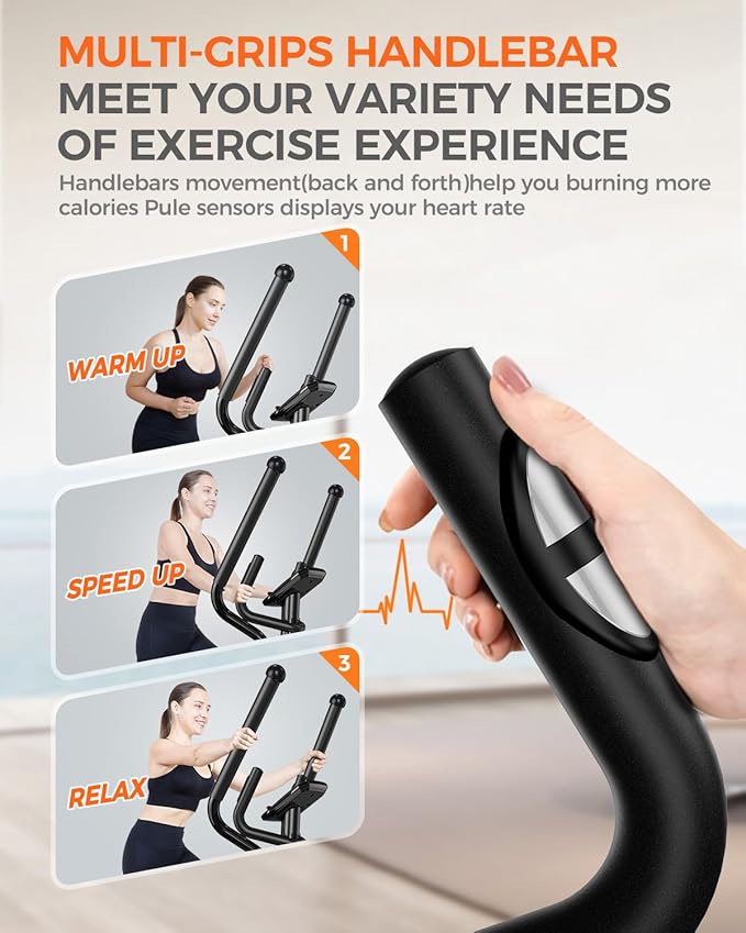 pooboo Elliptical Machine, Elliptical Exercise Machine with 16-Level Resistance&Hyper-Quiet Magnetic Driving System, Elliptical Machine for Home with LCD Monitor&15.5IN Stride, 350LBS Weight Capacity