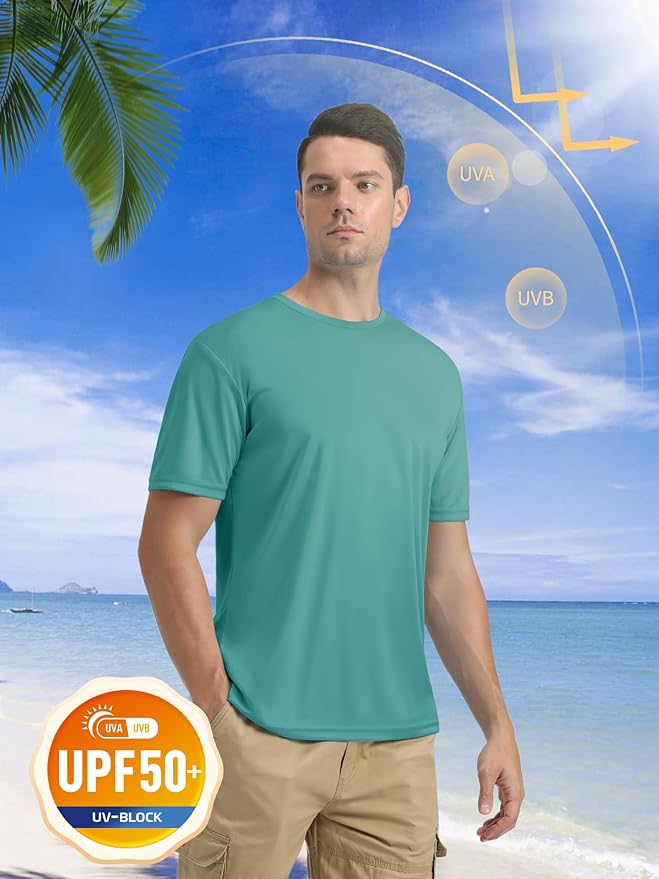MAGCOMSEN Men's Short Sleeve UPF 50+ T-Shirt Quick Dry Rash Guard Athletic Running Swim Top Tee Performance Water Shirts