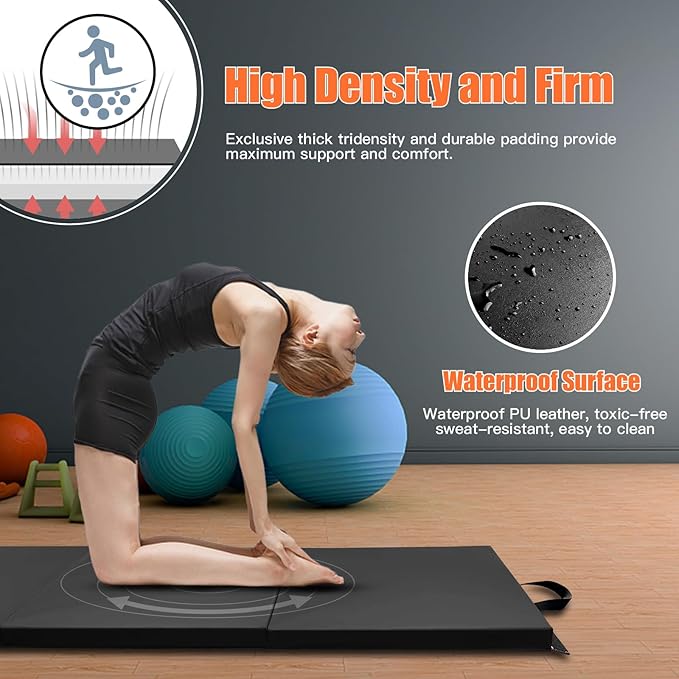 RitFit Upgraded Folding Exercise Mat, 2 Inch Thick Gymnastics Mat 3’x6’,4’x8’,4x10’,2'x8' with Carrying Handles for Yoga, MMA, Stretching, Core Workouts and Home Gym Protective Flooring