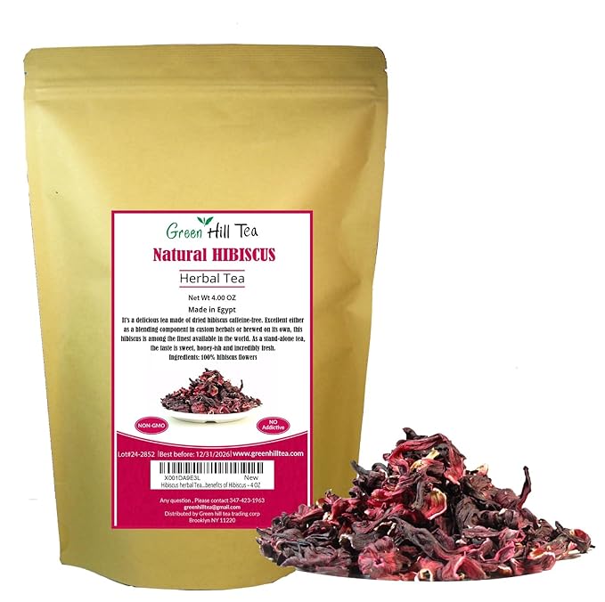 Greenhilltea Premium Dried Hibiscus Flower, Fully natural and healthy, Rich Aroma, Gluten Free, Non GMO, contains benefits of Hibiscus – 4 OZ