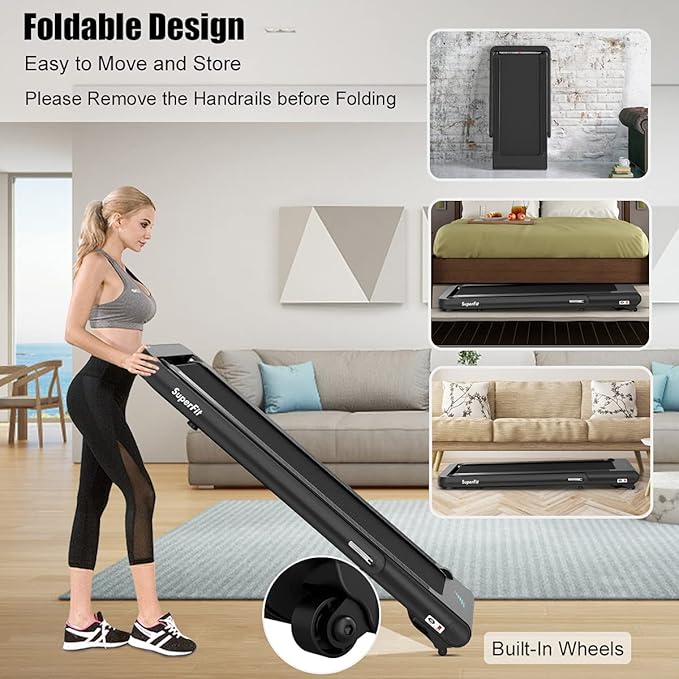 GYMAX Walking Pad, 4.75HP Under Desk Treadmill with LED Touch Screen, App Control, Built-in Speaker & Handle, 2 in 1 Folding Compact Portable Treadmill for Home Small Space
