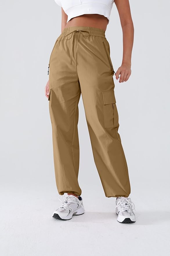 Hiking Pants Women Lightweight Cargo Pants Quick Dry Water Resistant Outdoor Travel Pants with Zipper Pockets