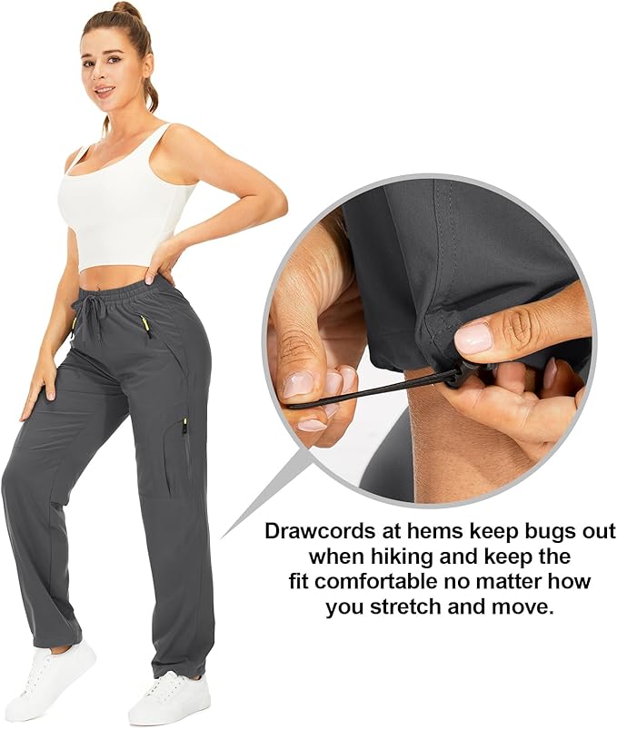 Womens Hiking Pants Quick Dry UPF 50 Lightweight Travel Golf Cargo Safari Pants Zipper Pockets