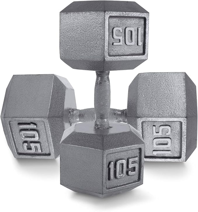 WF Athletic Supply Cast Iron Solid Hexagon Gray/Black Dumbbells, Strength Training Free Weights Set of 2 for Women and Men, Hand Weights Sold by Pairs, Multi-Select Size Options Available