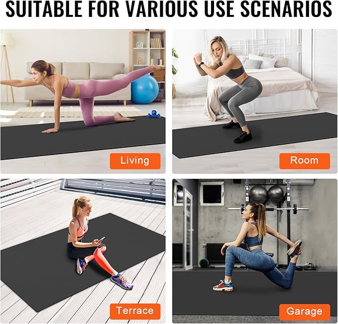 VEVOR Large Exercise Mat, Non Slip High Density Premium Yoga Mat, Exercise Yoga Mat for Men Women, Fitness & Exercise Mat with Bag & Carry Strap, for All Types of Home Yoga, Pilate & Floor Workout