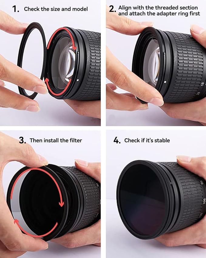49-67mm Metal Step-Up Ring Adapter Compatible with Mirrorless Cameras DSLR Lens, UV CPL ND Filter Thread Converter, Black