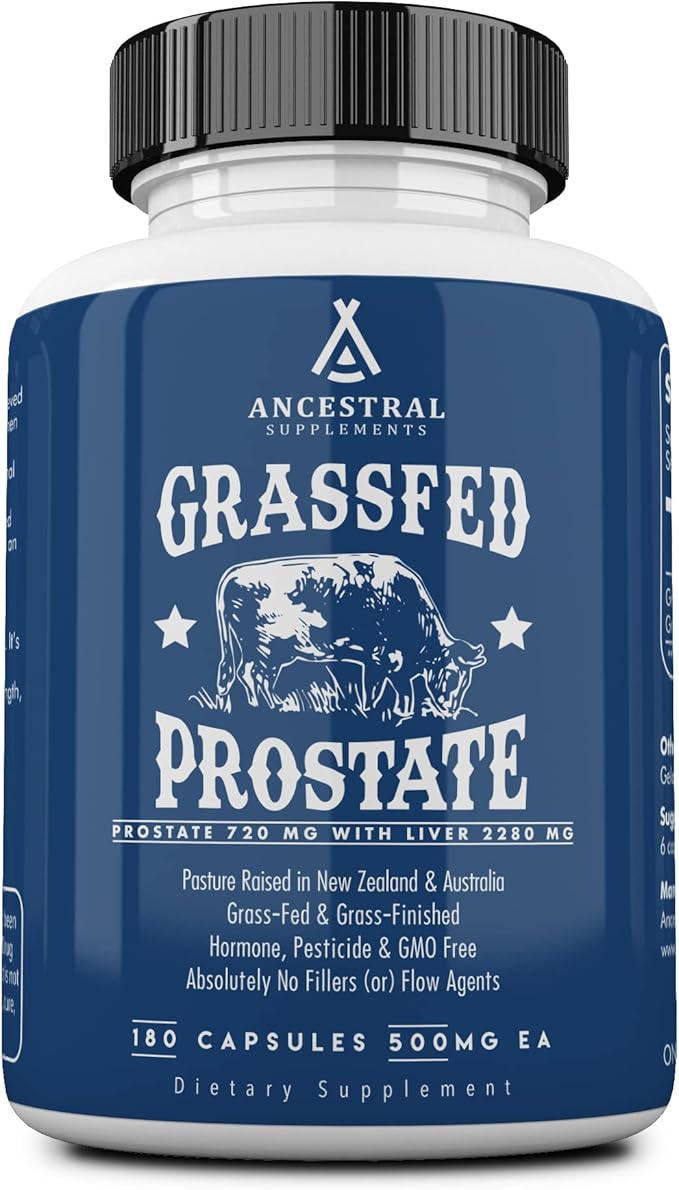Ancestral Supplements Grass Fed Beef Prostate Supplements for Men with Liver, 3000mg, Prostate Health Support Promotes Men's Health, Non-GMO, 180 Capsules