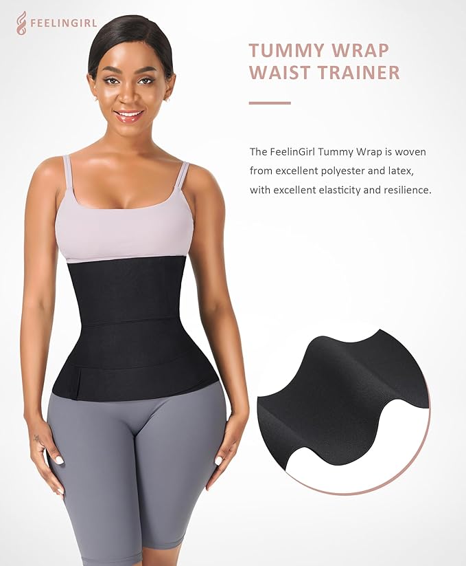 FeelinGirl Waist Trainer for Women Trimmer Belt Waist Cincher Tummy Wrap Plus Size Snatch Me Up Bandage Body Shaper