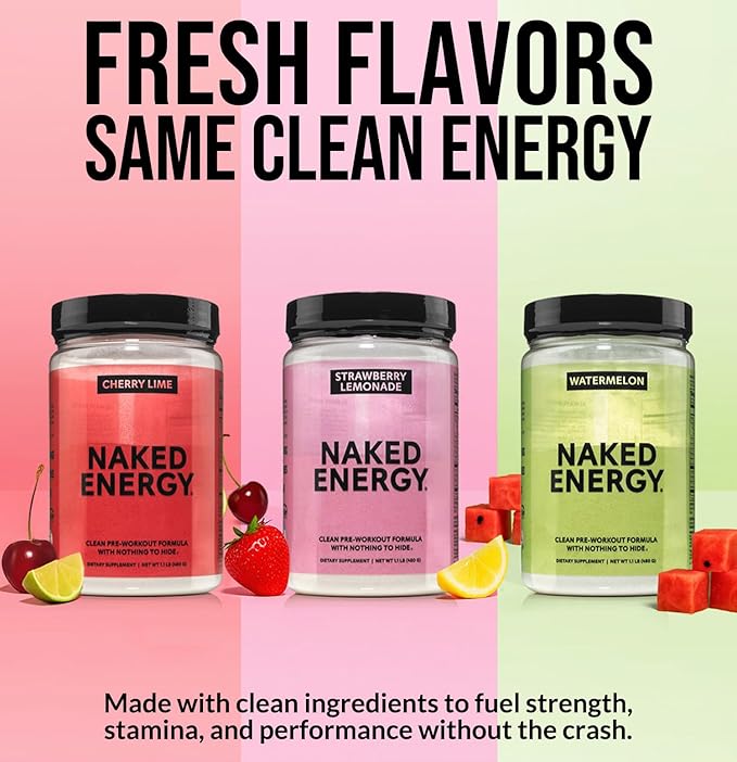 NAKED Strawberry Lemonade Energy - Clean Pre Workout Supplement for Men and Women, Vegan Friendly, No Added Sweeteners, Colors Or Flavors - 30 Servings