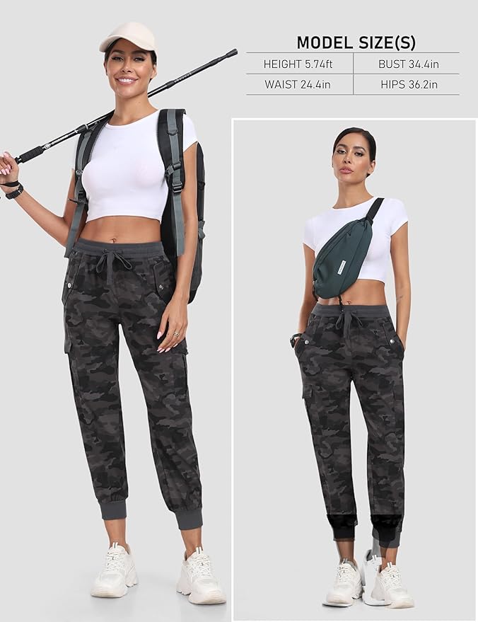 MoFiz Women's Outdoor Cargo Pants Lightweight Joggers Elastic Waist Athletic Hiking Sweatpants Casual Travel Pant with Pocket