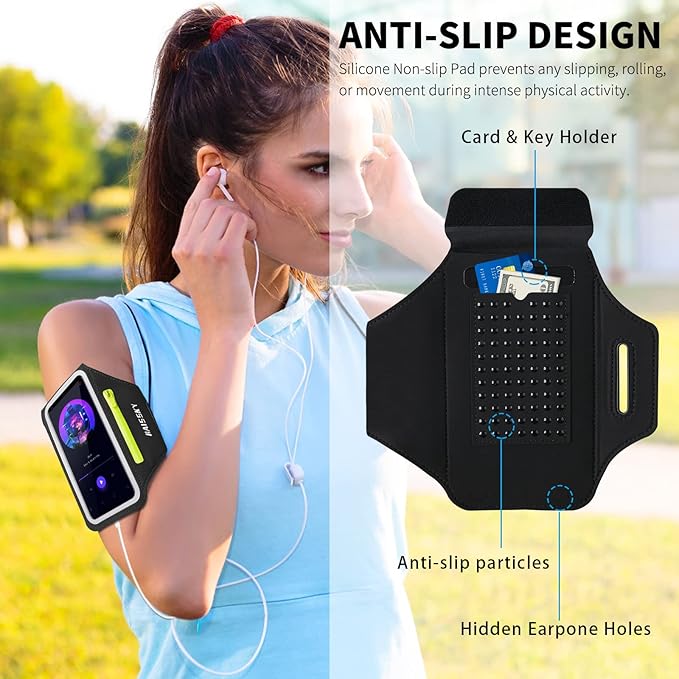 Phone Armband for Running Cell Phone Armband with Zipper Pocket for Earbuds Car Keys, Water Resistant Sport Arm Band for iPhone 16 15 12 11 Pro Galaxy S24 S20 Fit Up to 6.7'' with Phone Case
