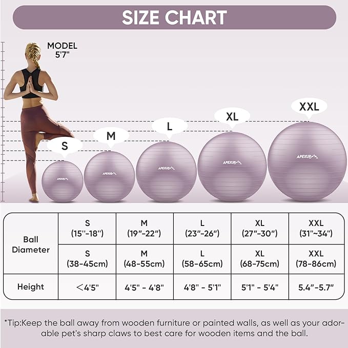 APEXUP Yoga & Pilates Ball - Anti Slip Heavy Duty Gym Ball for Fitness, Balance & Core Workout